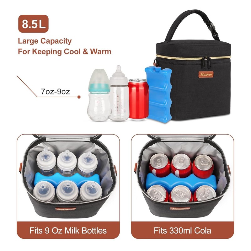 Mancro Baby Bottle Cooler Bag for Breast Milk, Includes Ice