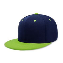 CHOK.LIDS Flat Bill Visor Classic Snapback Hat Blank Adjustable Brim High Top End Trendy Color Style Two Tone Baseball Cap (Navy/Lime)