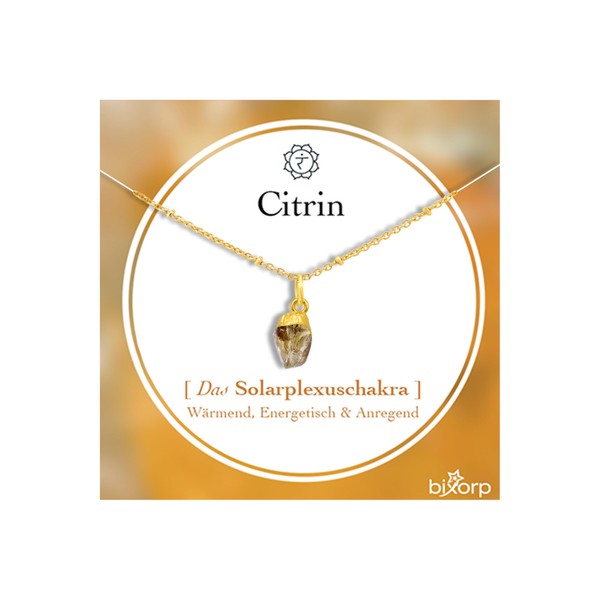 Bixorp Citrin Chakra-Halskette aus rohen Edelsteinen mit 18 Karat Goldplattierung