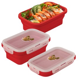 BONE 27oz Silicone Foldable Food Container, 800ml Collapsible Fresh Box with Vent Plug Lid, Microwave & Dishwasher Safe Lunch Box for Meal Prep, Cute Animal Airtight Food Storage (Mr. Deer)