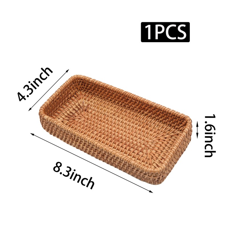 Wuyituart 8 Inch Small Rattan Basket Handwoven Serving Tray Storage