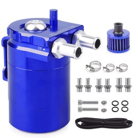 Towwoo Oil Catch Can, 300 ml Aluminium Car Reservoir Tank, Universal Air Oil Seperator with Air Filter, Hose and Other Accessories (Blue)
