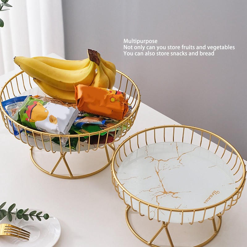 Round Fruit Basket Large Capacity Hollow Metal Fruit Bowl Stand