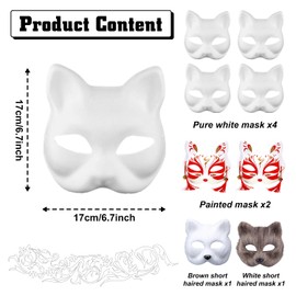 Okdance Therian Mask 8 Pcs DIY Blank Half Cat Mask with Elastic Band Cat Masks to Decorate White Brown Furry Fox Mask for Cosplay Masquerade Party Dressing（Mix 8Pcs