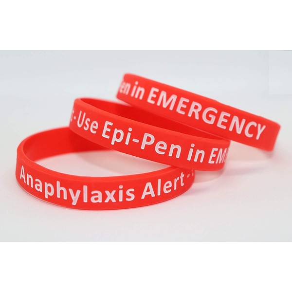 Medicaband 3 Pack-Anaphylaxis Epi-Pen Medical Alert ID Silicone Red Wristband, One Size 212mm Standard Adult Wrist