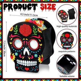 Colingmill 2 Pcs Wooden Halloween Candy Box Day of the Dead Skull Box Trick or Treat Candy Holder DIY Decor Indoor Outdoor Decorations for Party Supply(Skull)