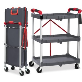 Collapsible Service Cart with Wheels Lockable, 168LBS Capacity Folding Utility Cart with Wheels, Foldable Wagons Carts for Garage, Commercial, Office, Warehouse