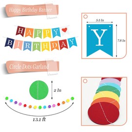 Colorful Birthday Decorations, Rainbow Birthday Party Decorations with Paper Fan Party Decorations Set, Hanging Swirls Set, Colorful Balloons, Colorful Happy Birthday Banner and Paper Pom Poms for Happy Birthday Decorations