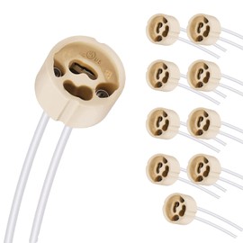 GU10 socket, GU10 socket for LED and halogen, GU10 socket made of ceramic, socket made of ceramic with 15 cm power cable, ceramic base for LED, bulb or halogen, pack of 10 Butyeak