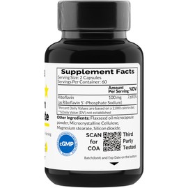 MONOHERB Riboflavin 5'-Phosphate 100 mg - 120 Vegetarian Capsules - Bioactive Vitamin B2