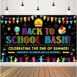 Back to School Bash Backdrop Banner Colorful Back to School Decoration Backdrop End of Summer First Day of School Banner Kindergarten Classroom Office Party Decoration Supplies