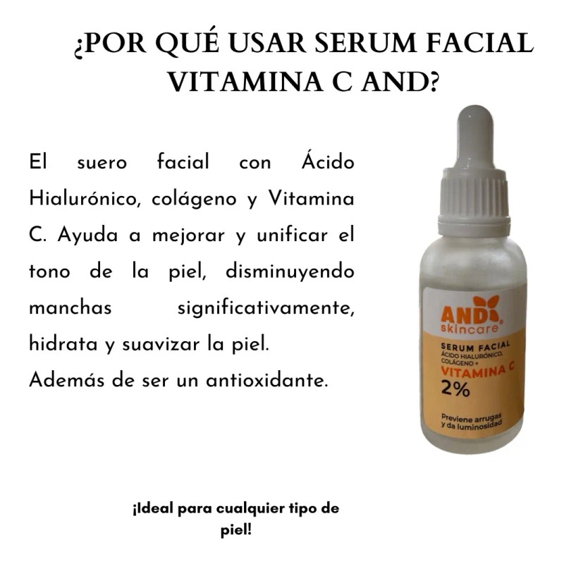 Sérum AND Ácido Hialurónico Vitamina C Colágeno Hidratante Rostro