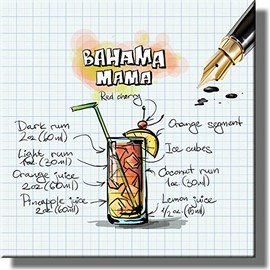 Bahama Mama Drink Recipe Picture on Stretched Canvas, Wall Art Decor, Ready to Hang!