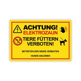 Strobo Achtung ! Elektrozaun Tiere Füttern Weide Betreten Verboten Sign, 20 x 30 cm, Made From Sturdy PVC Hard Foam Board, 3 Mm, With UV Protection, Pack Of 2