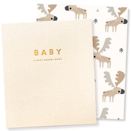 Peachly Unisex Baby Memory Book – Minimalist Baby First Year Keepsake for Milestones, Aesthetic Modern Scandi Baby Book – Gender Neutral, Linen Scrapbook (Charlie)