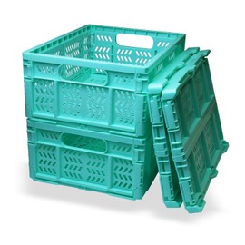 PTEREIW Folding Crates, 4Pack Plastic Storage Bins Organizer for Home and Office,Plastic Folding baskets,Collapsible Crates for Chrismas Gifts, Toys Storage. (Blue,15.7x11.8x6.3Inch)