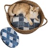 Cat Bed, Straw Woven Cat Baskets Bed, Round Wicker Cat