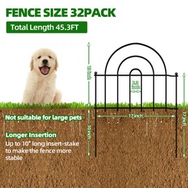 ULIOK Decorative Garden Fence, 32 Panels No Dig Fence 45.3ft(L) x13in(H) Animal Barrier for Dog Rabbit, Arched Flower Bed Wire Border Rustproof Metal Panel Fencing for Yard Patio Outdoor Decor