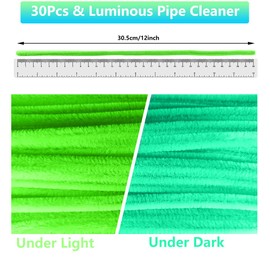 Pipe Cleaners Craft Supplies, Glow-in-The-Dark Chenille Stems with Dense Fiber, Craft Supplies for Art DIY Decorations. Suitable for Making Holiday Related Decorations. (Fluorescent Green)