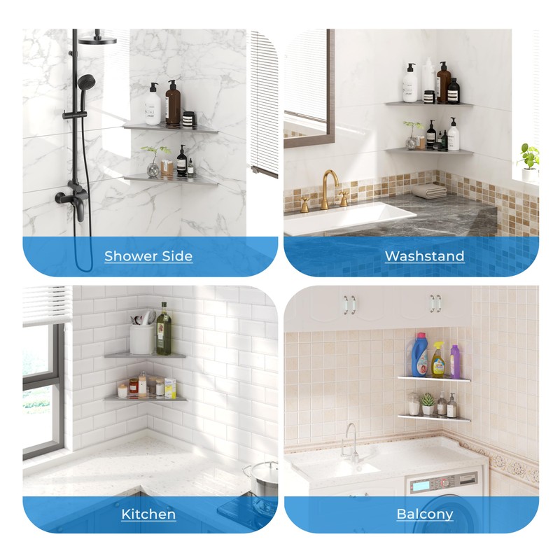 FerdY 2-Pack 10" Brushed Nickel Recessed Corner Shower Shelf, for