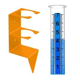 Timenued Rain Gauge Outdoor,7" Capacity Rain Gauge Outdoors Best Rated with Stainless Steel Mounting Rack Holder,Freeze Proof Plastic Large Rain Gauge for Yard Garden Fence Lawn Patio Farm (Orange)