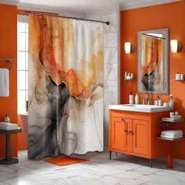 LanZanthic Marble Shower Curtains for Bathroom Black and Orange Abstract Modern Wet Room Shower Curtain, Washable, Waterproof, Cloth Fabric, 180 x 180 cm