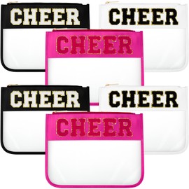 Aliceset 6 Pcs Cosmetic Cheer Bag with Chenille Letter Patches Gifts Makeup Cheerleader Bag Toiletry Pouch for Travel Women (Black, White, Hot Pink,Cheer)