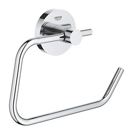 GROHE Start QuickFix Toilet Roll Holder without Cover (Metal, Concealed Fastening, Including Screws and Dowels, Extra Easy to Fit with GROHE QuickGlue), Size 44 x 119 mm, Chrome, 41200000