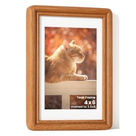 RICHFOCUS 4x6 Picture Frame, Natural Solid Teak Wood Picture Frame with High Tempered Glass, Handcrafted Rounded Corner 4 by 6 Wooden Frame Matted to 3x5 Photo for Wall & Tabletop Display