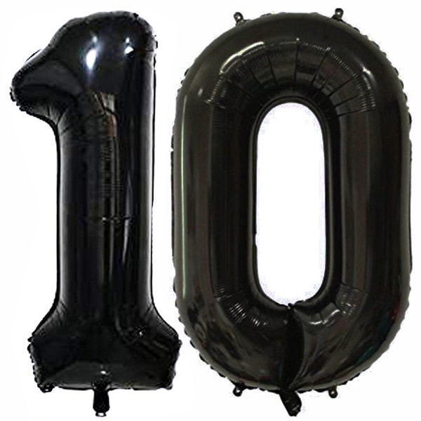 Tellpet Black Number 10 Balloons, 10th Birthday Party Balloons, 40 Inch