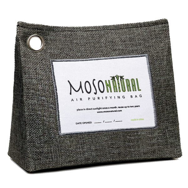 Moso Natural Air Purifying Bag Large 600g. A Premium Scent Free Bamboo Charcoal Odor Absorber. Kitchen, Bedroom, Basement, Large Room. Luxury Stand Up Design. Two Year Lifespan.