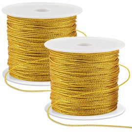 110 Yards Gold Ornaments String, 2 Spool 0.2mm Gold Strings for Ornament Craft Jewelry Making,Golden Metallic Cold for Ornament Hanging Decoration