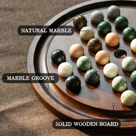 Lingle Deluxe Solitaire Game Set: 12.6'' Solid Wooden Board, 32 Natural Marble Balls, Single-Player Strategy and Smart Games