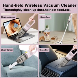 SIPPON 6-in-1 Lightweight Stick Vacuum Cleaner with 100W Powerful Motor, Mini Portable Household Handheld Vacuum Cleaner for Domestic Hard Floors, Carpets and Pet Hair(Pink Cordless)