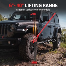 High Lift Farm Jack - 48" Ratcheting Utility Jack with 3 Ton (6,600 Lb) Capacity, Car Jack Adjustable Range 6" to 42" for Cars, Trucks, ATVs, and SUVs, Red.