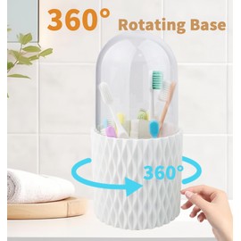 OOXYG Extra-Large Toothbrushes and Toothpaste Holders with Removable Lid, Dustproof & Waterproof, 360 Rotating 5 Slots Cosmetics Makeup Brush Organizer for Vanity Bathroom Countertop White