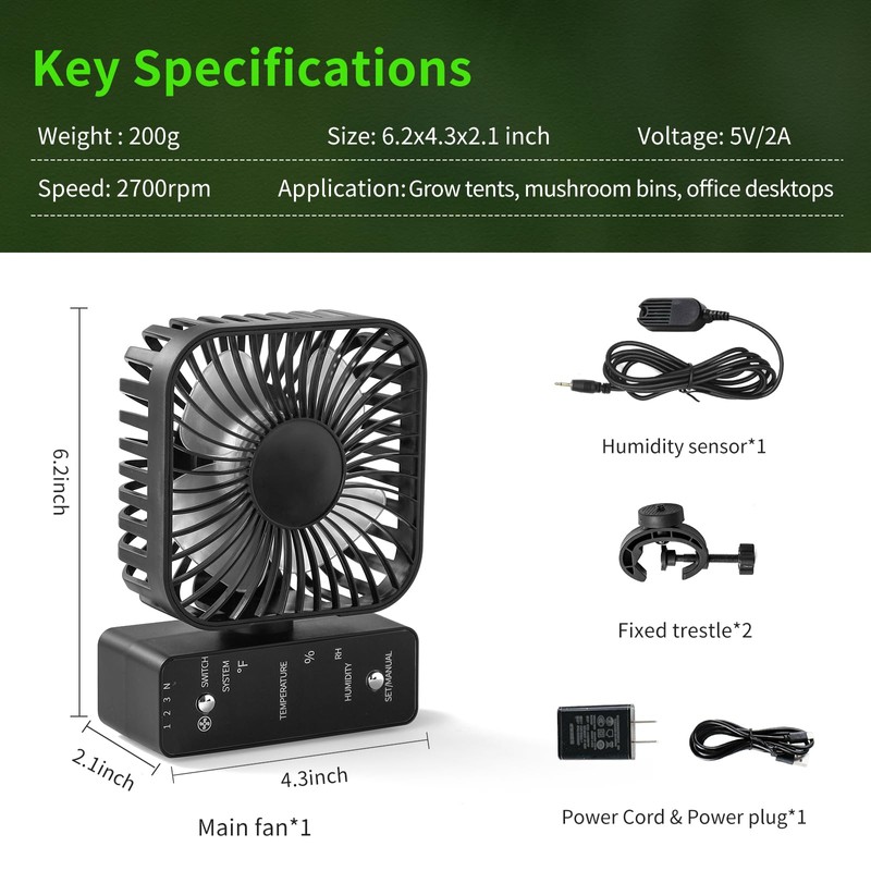 DAOTAILI 4" Grow Tent Fan with Auto Humidity Control |
