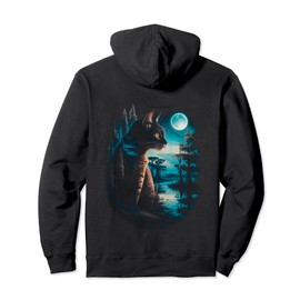 Black Cat Silhouette Moonlight T-Shirt - Moody Cat Art Pullover Hoodie