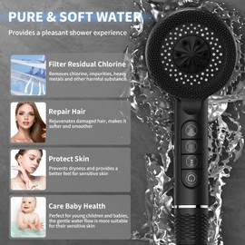 Shower Head with High Pressure (Clean Tub & Pet), Multi-Mode Shower Heads with 1.5M Hose and Holder, Filtered Showerhead Remove Chlorine, Massage Shower Heads with ON/Off Switch (Black)