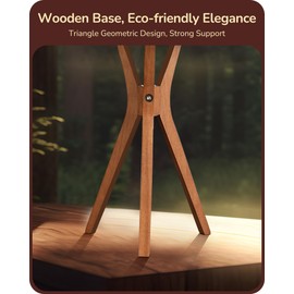 EDISHINE Mid Century Table Lamp, 17.5" Tripod Bedside Lamp with Deep Wood Color Light Base & Beige Linen Lampshade, Nightstand Lamp for Bedroom, Living Room, Reading Room, E26 Base