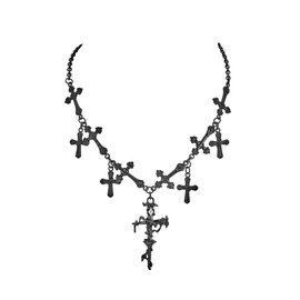 MYCUTEY Halloween Black Cross Necklace For Women Gothic Punk Choker Necklace With Multi Cross Charms Halloween Jewelry Gift