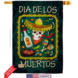 Calavera Sugar Skull Garden House Flags Kit Falltime Day of Dead Dia De Los Muertos Fiesta Mexican Party Autumntime Small Decorative Gift Yard Banner Double-Sided Made In USA 28 X 40