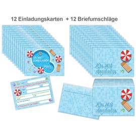 12 Children's Birthday Party Invitations Swimming Pool/Swimming Pool Party/Bright and Colourful Invitations, Modern