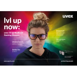 uvex lvl up BLUE CV - Gaming Glasses for Men and Women - with Blue Light Filter - Contrast Enhancing - Black Matt/Yellow - One Size, black