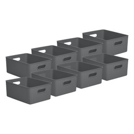 Superio Decorative Plastic Open Home Storage Bins Organizer Baskets,Large Grey (8 Pack) Container Boxes for Organizing Closet Shelves Drawer Shelf, 15 Liter
