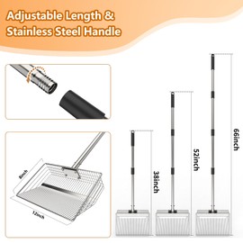 EODELLY Chicken Poop Scooper, Chicken Coop Litter Scoop Cleaning Shovel with 24 to 66" Stainless Steel Handle, 4-in-1 Multifunctional Sifting Shovel for Sand/Pet Waste/Chicken Coop Accessories