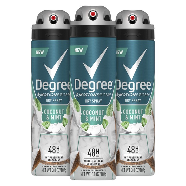 Degree Men Antiperspirant Deodorant Dry Spray Coconut & Mint 3 count 72hr Sweat and Odor Protection Degree for Men 3.8 oz