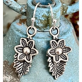 Etched Silver Leaf and Flower Earrings Nature Bloom. Jewelry Earrings for Women #3298FE220