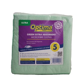 Optima Proclean 5 'Ultra' Premium Microfibre, Heavy Duty, Streak Free, Cleaning Cloths, 40x40cm, Green