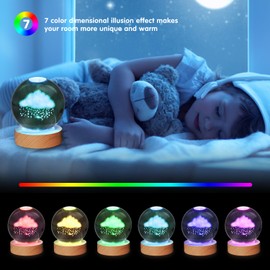 YAZJIWAN 3D Crystal Ball Cloud Lamp,3.15inch Multi-Color Changing Bedroom Decor Night Lights,Christmas Birthday Gifts for Boys,Girls